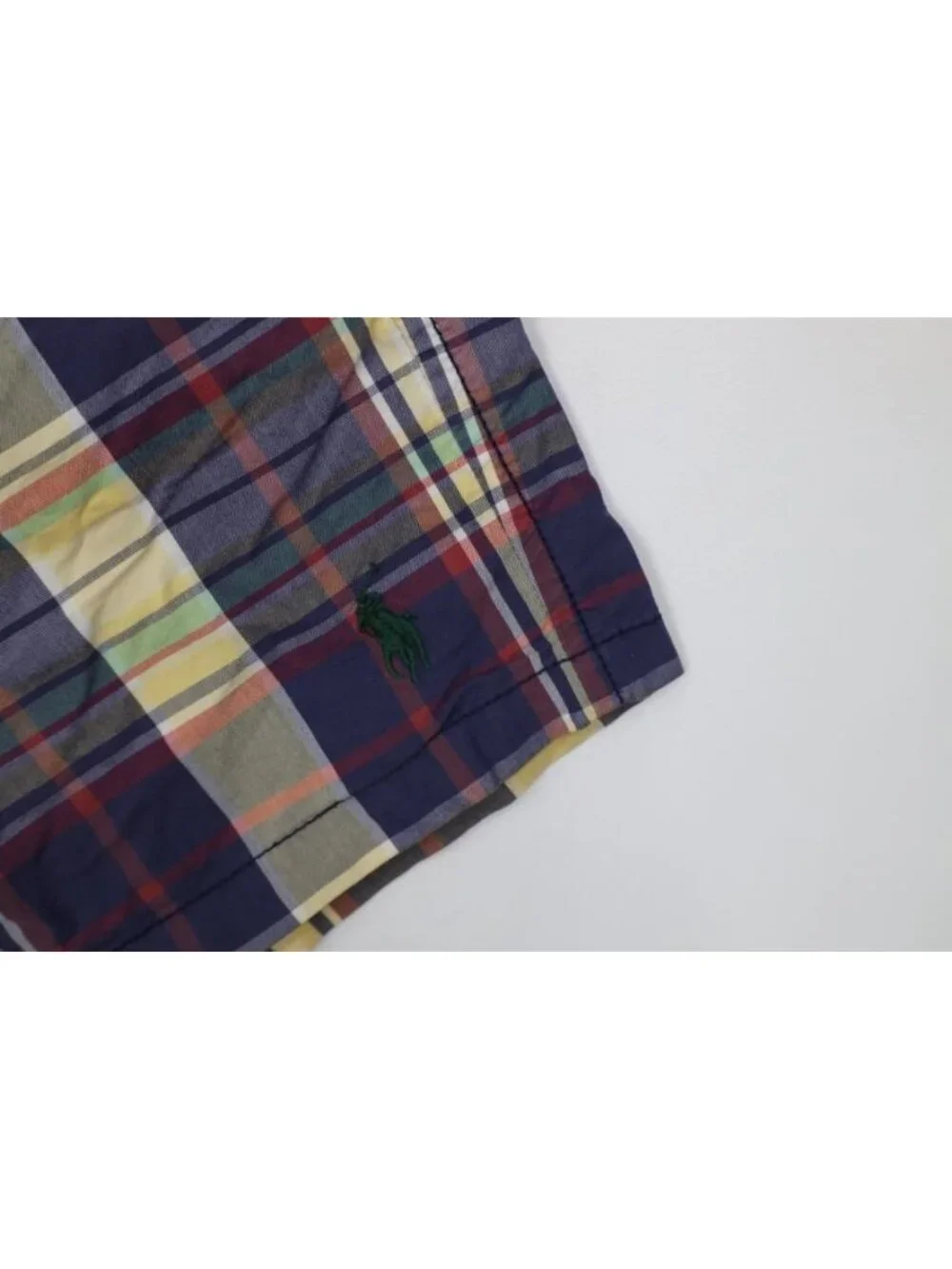 Vtg 90s Ralph Lauren Mens Medium Faded Rainbow Madras Plaid Lined Shorts Swim